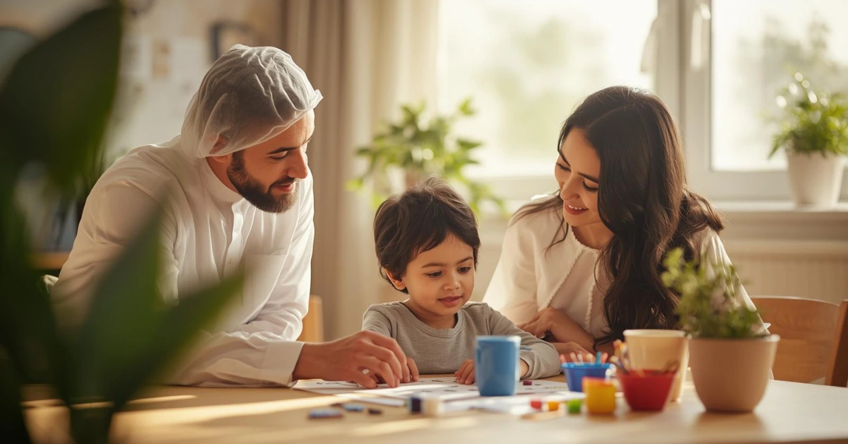 Mother-and-therapist-teaching-social-skills-to-child