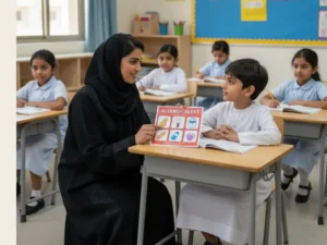 abu-dhabi-classroom-teacher-checks-student-food-allergy-safety-guide