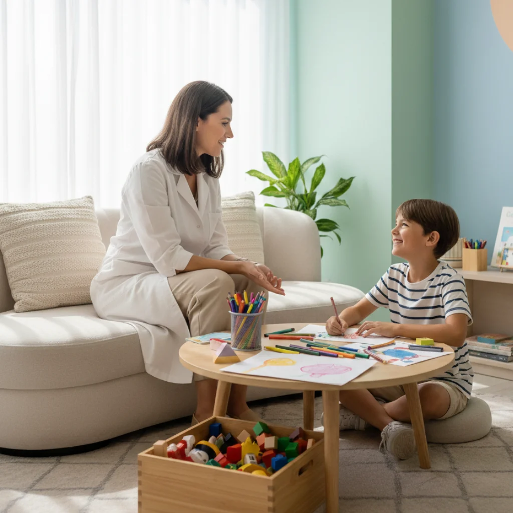 female-child-&-adolescent-therapy-specialist-in-white-coat-engaging-boy-with-toys