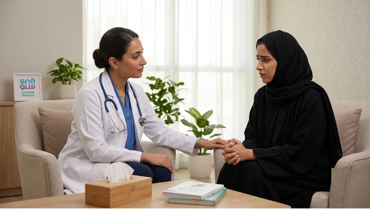 An Arab woman with female doctor after knowing Which Doctor To Consult For Anxiety In Abu Dhabi