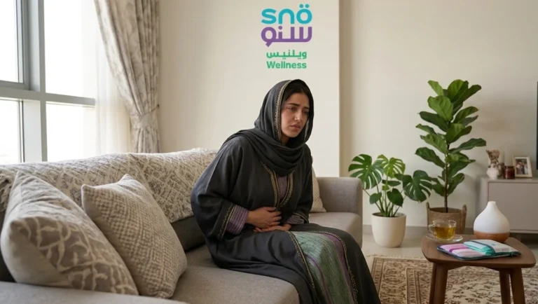 An Arab woman wonders, can stress delay my period while resting uncomfortably